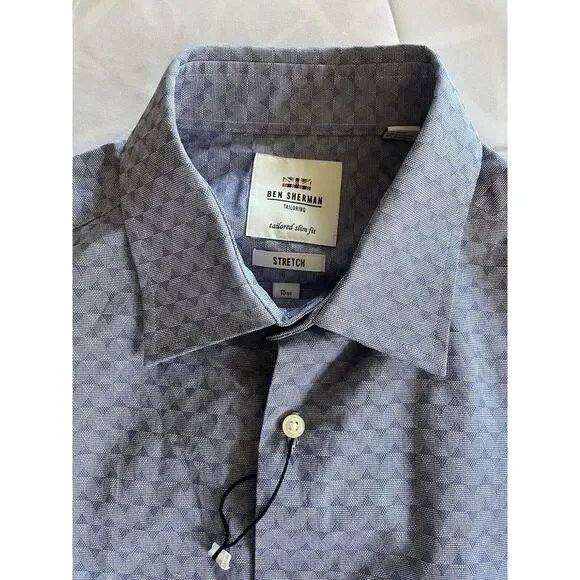 Ben Sherman Dress Shirt Mens Medium 15-15.5 32/33 Blue Button-Up Slim Stretch - Picture 4 of 11